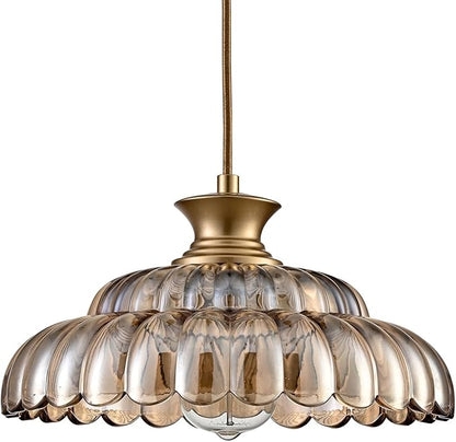 HYDELITE Vintage Amber Glass Pendant Lights Modern Gold Kitchen Island Pendant Light Fixture Adjustable Hanging Ceiling for Dining Living Room Restaurant Entryway