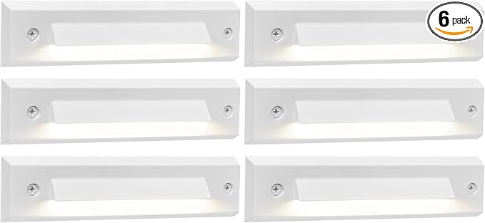 GKOLED 6 Pack LED Low Voltage Stair Lights, Linear Shape Cutoff Outdoor Step Lights, Landscape Lighting, 2W 9-15V AC/DC 3000K Waterproof Accent Deck Lights, Die-cast Aluminum, Glossy White