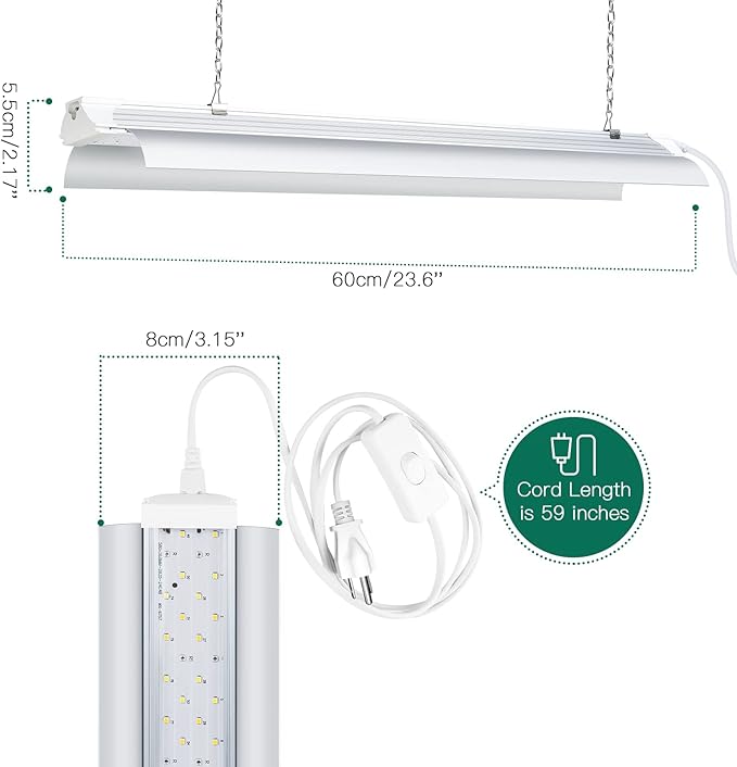 SZHLUX LED Grow Light 2FT Full Spectrum 2 Pack 80W (2×40W, 600W Equivalent) Sunlight Plant Light for Indoor Plants, Super Bright Grow Light Strips, Linkable Growing Light Fixture