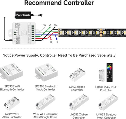 BTF-LIGHTING UL Listed RGBW LED Strip Lights,5050 4 Colors in 1 RGB + 6000K-7000K Cool White,24V DC,16.4ft/5m 60LEDs/m 12mm Black PCB, IP65 Waterproof for Home Decoration(No Adapter or Controller)