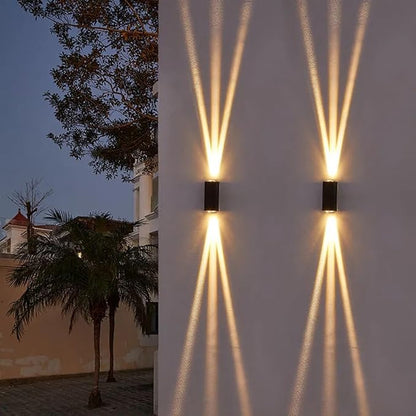Bofea-Outdoor Waterproof Wall Sconce Black Aluminum Construction with Dual Up/Down LED Lights Black Wall Sconces Outside Wall Lights Ideal for Patio, Garden and Porch Lighting(Three Beams Up And Down)