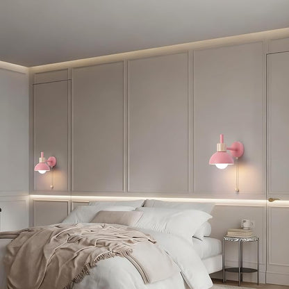 1-Light Nordic Bathroom Wall Sconce with Pull Chain Switch, Modern Vanity Wall Lamp, Bedside Wall Lights for Mirror Kitchen Living Room Hallway Cabinet Porch(Pink)