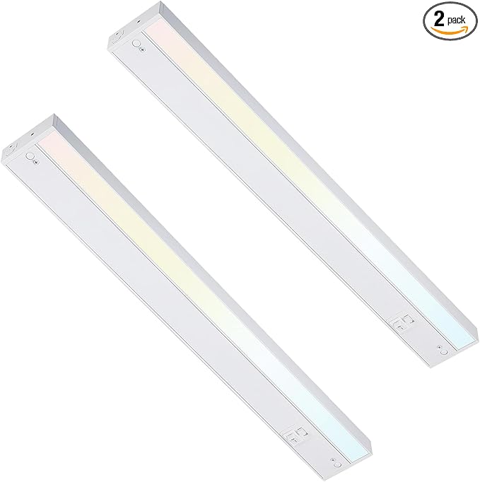 TORCHSTAR LED Under Cabinet Lighting 3CCT, 22 Inch 14W 960LM, Hardwired & Plug-in, 3 Color Selectable CRI90 120V ETL Listed Dimmable Under Counter Lights for Kitchen, White Aluminum Housing, 2 Pack