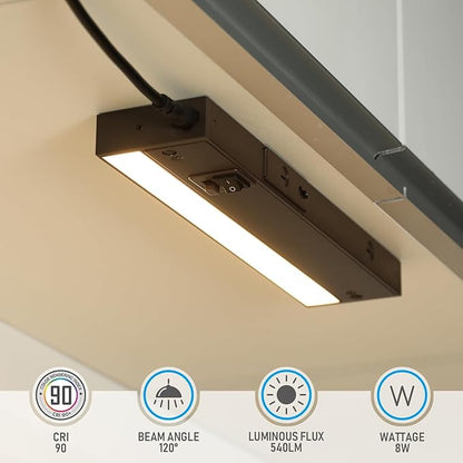 TORCHSTAR 4-Pack 12 Inch LED Under Cabinet Lighting 5CCT, ETL T24, 8W 600LM, Hardwired & Plug-in, 5 Color Selectable CRI90 120V Dimmable Under Counter Lights for Kitchen, Bronze Aluminum Housing