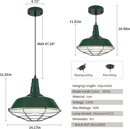 Green Oversize Pendant Light, Modern Large Pendant Lighting 14.1" 3 Packs, Kitchen Pendant Lights, Farmhouse Pendant Light, Pendant Lights Kitchen Island for Kitchen, Living Room, Bedroom
