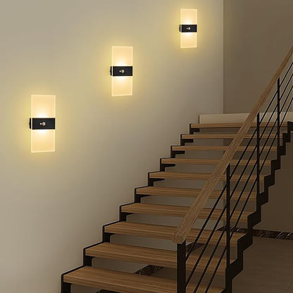 Motion Sensor Wall Light, Battery Operated Wall Sconce, Rectangle LED Wall Lights for Room Decor, Dimmable, Rechargeable, Small Night Lights for Hallway Stairway Porch Closet, 2-Pack