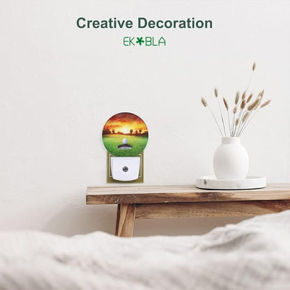 EKOBLA Golf Ball Plug-in Night Light, Golf Course Grassland LED Nightlight with Auto Sensor for Bedroom & Bathroom