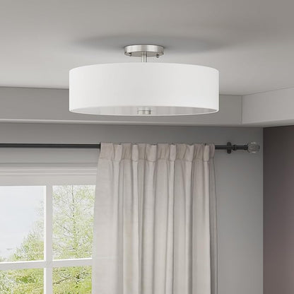 Livex Lighting 51055-91 Meridian Collection 4-Light Semi Flush Mount Ceiling Fixture with Off-White Fabric Hardback Drum Shade, Brushed Nickel