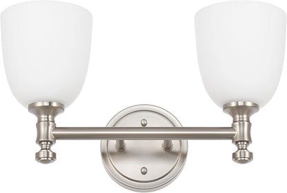 Bathroom Light Fixtures, Brushed Nickel 2-Light Bathroom Vanity Light Fixtures Over Mirror, Vintage Vanity Lights for Bathroom Living Room, Milk White Glass Shades , Standard E26 Base, Brushed Nickel
