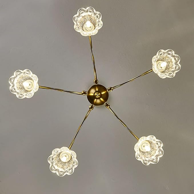 5 Lights Vintage Gold Chandelier, Elegant Rustic Chandeliers Glass Pendant Light Fixture for Dining Room Kitchen Living Room Bedroom