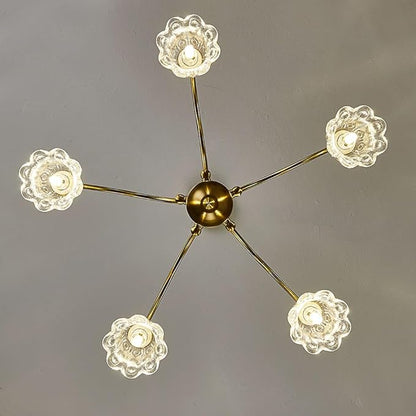 5 Lights Vintage Gold Chandelier, Elegant Rustic Chandeliers Glass Pendant Light Fixture for Dining Room Kitchen Living Room Bedroom