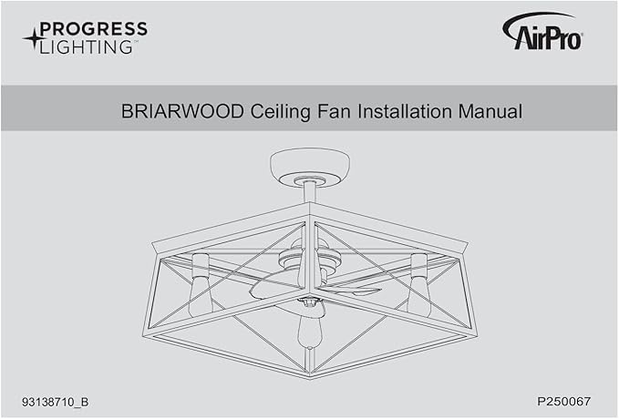 Progress Lighting Briarwood Collection 22-Inch 3-Blade AC Motor Farmhouse Ceiling Fan Matte Black, 17.00x22.00x22.00