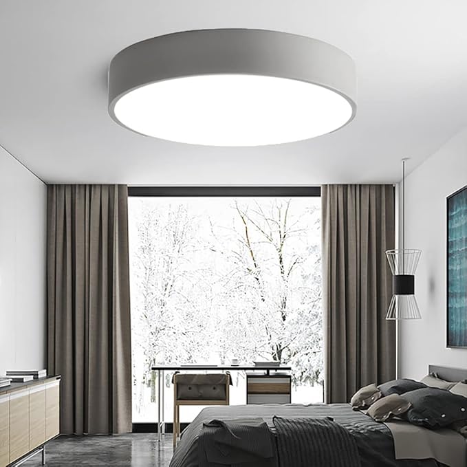 LED Ceiling Light Fixture,16 Inch Modern Round Recessed Ceiling Lights, Dimmable Light,Grey 24W Close to Ceiling Lighting Flush Mount Living Room Bedroom,3000K-6000K