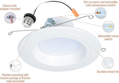 HALO RL 5/6 in LED Recessed Light Retrofit Selectable CCT 2700K, 3000K 3500K 4000K 5000K Dimmable Dim to Warm 900/1200 Lumens Wet Location Indoor Outdoor Ceiling Downlight RL56LS9FSD2W1EWH