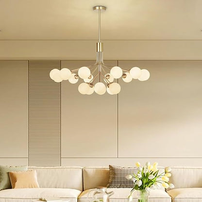 Depuley Bubble Ball Sputnik Chandelier: 18-Light Glod Modern Mid-Century Chandeliers for Dining Room - Milky White Glass Ceiling Light Fixture Height Adjustable Kitchen Over Table Included G9 Bulbs