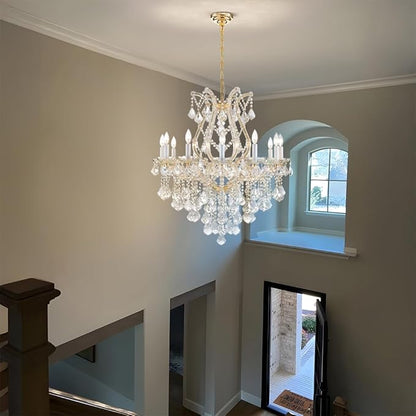 Large Gold Modern Crystal Chandelier Light Fixtures - 12 Maria Theresa Crystal Lights Pendant Light Foyer Chandelier Fixtures for Staircase Hallway Living Room Entryway