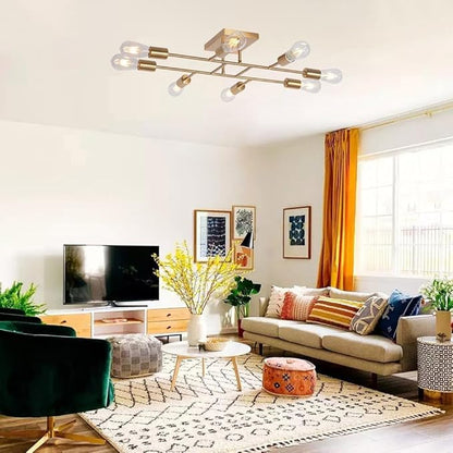8 Light Modern Kitchen Ceiling Lighting Fixture, Mid Century Brushed Brass Semi Flush Mount Low Ceiling Living Room Light fixtures for Dining Room Bedroom Foyer Basement