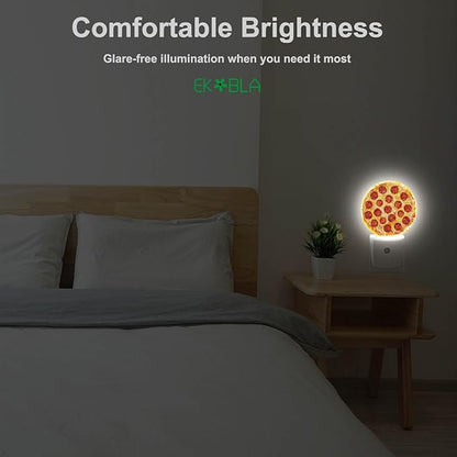 EKOBLA Pizza Plug-in Night Light, Cheese & Sausage Food Pattern LED Nightlight with Auto Sensor for Teens Room & Novelty Gift