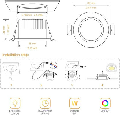 2 Inch LED Downlight, 3W Recessed Lighting Dimmable Ceiling Light Kit, 4000K Natural White, CRI80 Black LED Can Lights with Driver(35W Halogen Equivalent), 6 Pack