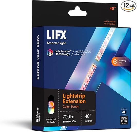 LIFX Lightstrip 40" Extension Only (no Controller or Supply Included), Wi-Fi Smart LED Light Strip, Full Color with Polychrome Technology™. (Pack of 12)