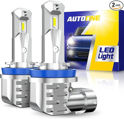 AUTOONE H8 H11 H16 LED Light Bulbs White, 6000K Super Bright, Fanless Mini Size, Plug and Play, Pack of 2