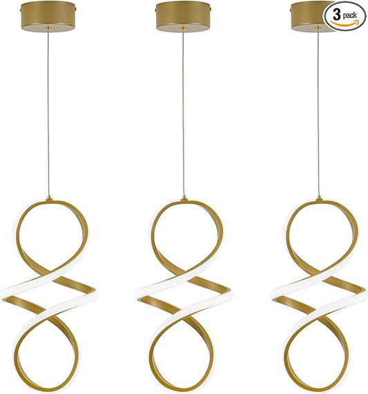 MAYNA Spiral Kitchen Island Pendant Lights, 4000K Modern Led Chandelier Light Fixture, 18W Adjustable Hanging Light Fixtures for Kitchen Island Dinning Room, 3 Pack (Gold)