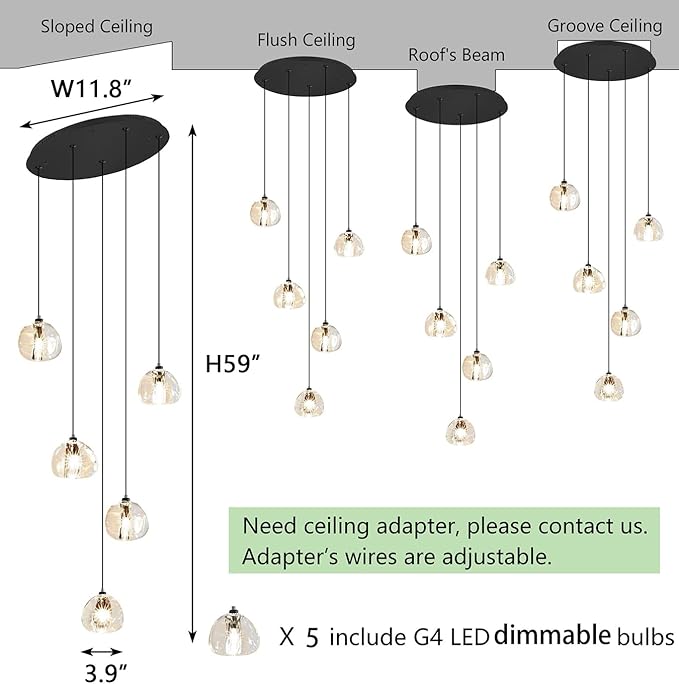 HAIXIANG Modern Glam Chandelier LED Kitchen Pendant Lights Island Lighting Remote Dimmable Fixtures Bubble Crystal Floating Chandelier Black Corner Pendants Light