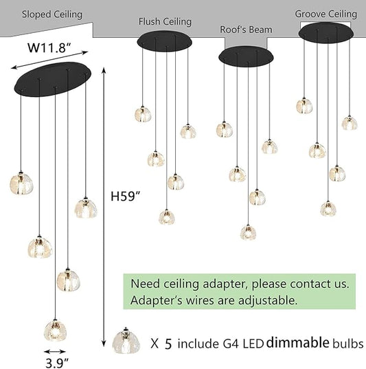 HAIXIANG Modern Glam Chandelier LED Kitchen Pendant Lights Island Lighting Remote Dimmable Fixtures Bubble Crystal Floating Chandelier Black Corner Pendants Light