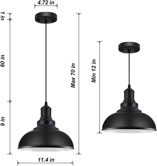 LOEHINLE Pendant Lighting Vintage Industrial Fixtures, Black Metal Farmhouse Lights, Ceiling Lamp for Kitchen Home Island Dining Room Bedroom, 11.4 inches