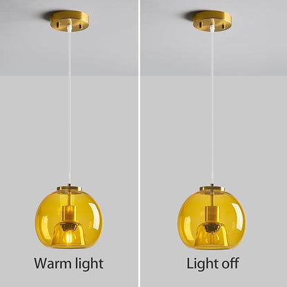 Yellow Glass Pendant Lights Kitchen Island Gold Hanging Light Fixture Glass Globe Pendant Light Modern Pendant Lighting for Kitchen Island Bedroom Dining Room (7.87", 3 Pack)