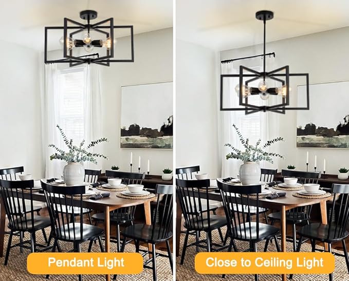 23.6” Black Chandelier for Dining Room 6 Light Kitchen Chandelier over Table Farmhouse Dining Room Light Fixtures Over Table,Hanging Pendant Light Fixture with Adjustable Height for Entryway,Foyer