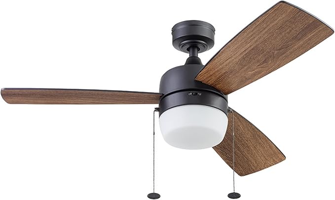 Honeywell Ceiling Fans Barcadero Contemporary 44 Inch Ceiling Fan with Light, Pull Chain, LED Indoor Fan with 3 Blades, Matte Black (51476-01)