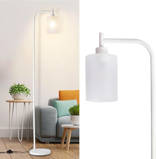 DLLT Floor Lamp Tall for Room: White Standing Lamp with Frosted Glass Lampshade for Living Room - Modern Bright Lamp for Bedroom - Industrial Corner Floor Lamps for Office 8W Led Bulb Included