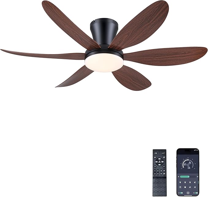 GJeg Ceiling Fans with Lights,42" Flush Mount Ceiling Fan with Light and Remote Control,Low Profile, Reversible, Dimmable, Noiseless, Black Ceiling Fan for Bedroom