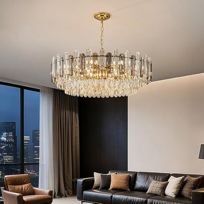 31.5" Modern Crystal Chandelier Gold 3-Tier Luxury Crystal Pendant Light 12-Light Ceiling Pendant Lighting for Dinning Room Living Room Foyer