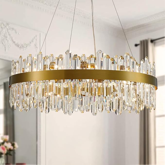 Gold Modern Oval Crystal Chandelier, 24-Lights Luxury Chandeliers Modern 2-Tiers K9 Crystal Chandelier Pendant, Light Fixture G9 Lights for Dining Living Room Entryway Kitchen Dia 30 inch