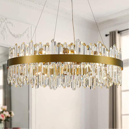 Gold Modern Oval Crystal Chandelier, 24-Lights Luxury Chandeliers Modern 2-Tiers K9 Crystal Chandelier Pendant, Light Fixture G9 Lights for Dining Living Room Entryway Kitchen Dia 30 inch