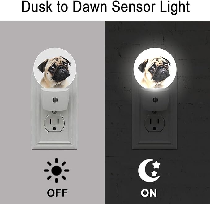 Pug Dog Night Light Plug-in Sleep Lamp Led Dusk to Dawn Night Light for Bedroom