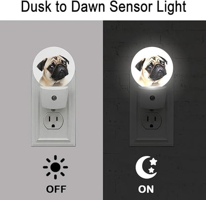 Pug Dog Night Light Plug-in Sleep Lamp Led Dusk to Dawn Night Light for Bedroom