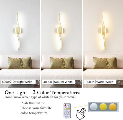 Daunton Modern Gold Wall Light Fixture Set of 2, RC Dimmable LED Wall Light Indoor, LED Wall Decor for Hallway Bedroom Living Room, Hardwired Wall Sconce with Remote Control, 27.56" in, Timer, Memory