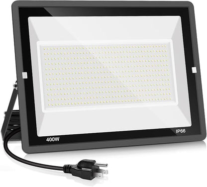 YANYCN 400W LED Stadium Flood Light Outdoor,2400W Equivalent 50500LM 5000K Daylight White Super Bright FloodLight with Plug,85-277V IP66 Waterproof Commercial Lighting for Sports Fields,Counts,Arena