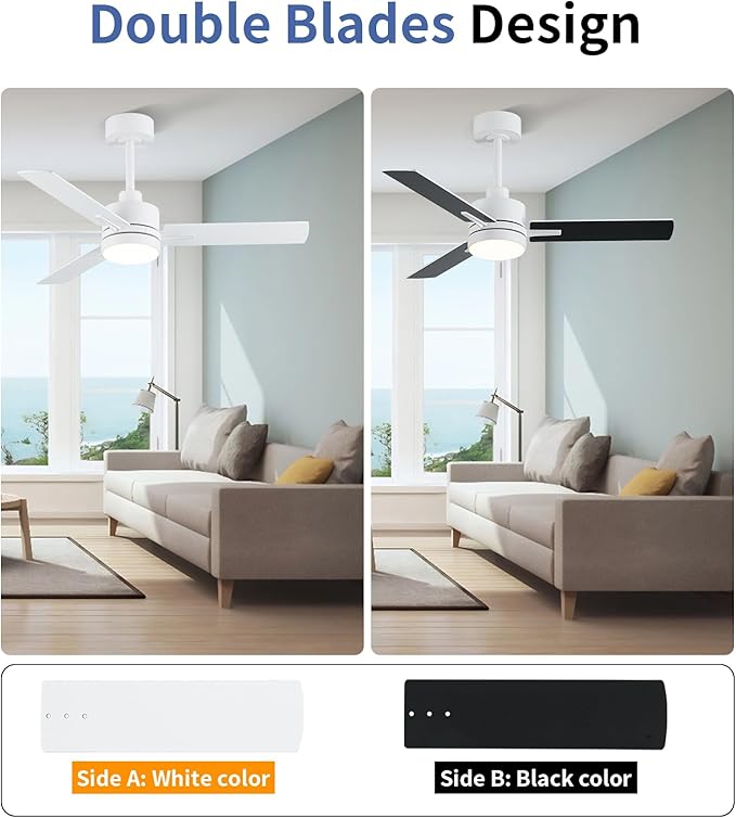 LANMEL 42 Inch Metal Ceiling Fan with Light, Modern Flush Mount Low Profile with Remote Control, Reversible, 3cct Dimmable, Quiet, White LED for Bedroom, Living Room, Indoor/Outdoor Patio Use