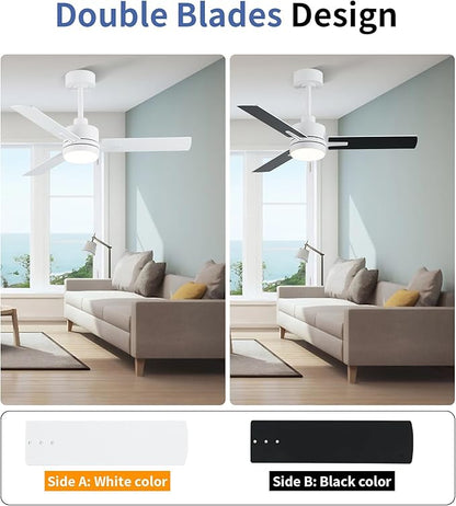 LANMEL 42 Inch Metal Ceiling Fan with Light, Modern Flush Mount Low Profile with Remote Control, Reversible, 3cct Dimmable, Quiet, White LED for Bedroom, Living Room, Indoor/Outdoor Patio Use