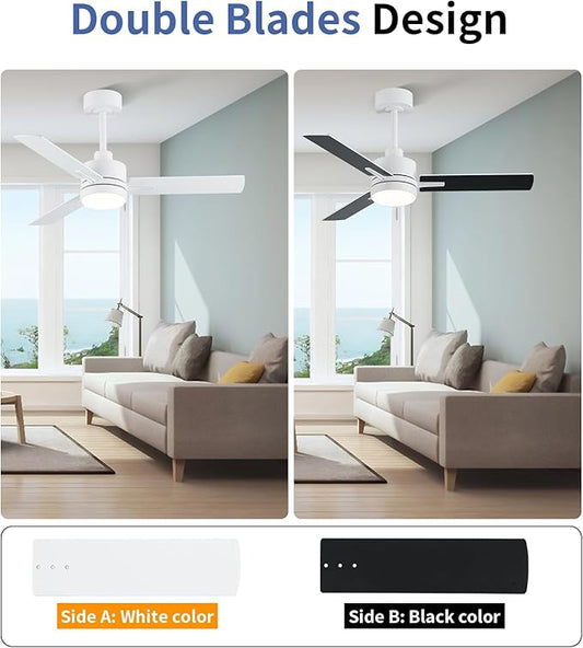 LANMEL 42 Inch Metal Ceiling Fan with Light, Modern Flush Mount Low Profile with Remote Control, Reversible, 3cct Dimmable, Quiet, White LED for Bedroom, Living Room, Indoor/Outdoor Patio Use