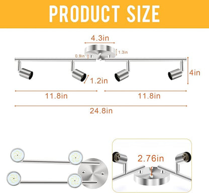Track Lighting Kit, 4 Head Foldable Ceiling Spot Light with GU10 Socket for Kitchen Hallyway Bedroom Fixture Directional Accent Lamp