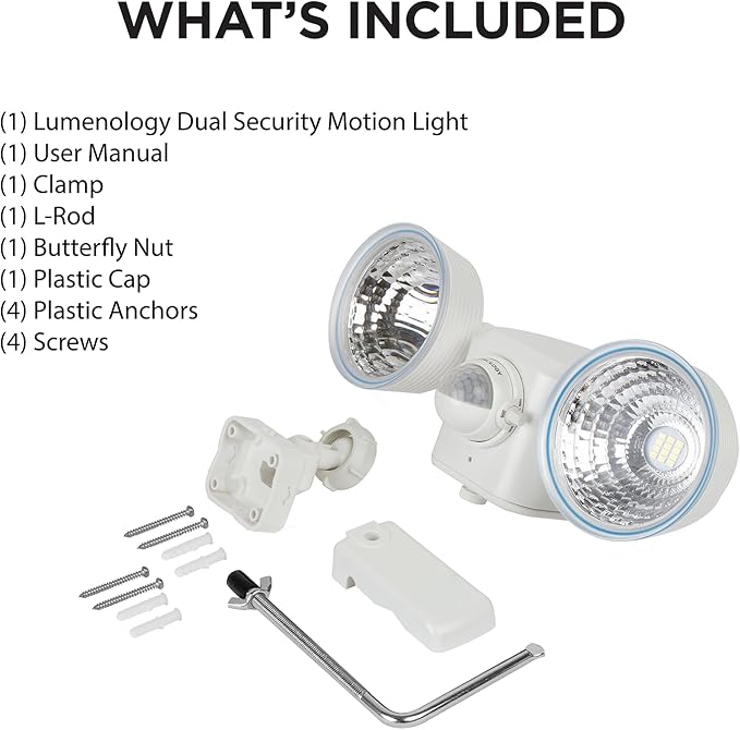 Limitless Innovations Lumenology Dual Security Motion Sensor Spotlights with Adjustable Heads and Sensitivity - Ultra-Bright 1,000 Lumen LED Flood Light - Waterproof/Outdoor (White)