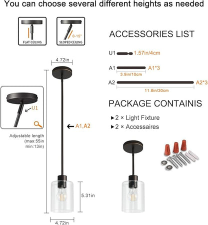 Brown and Gold Pendant Lights Kitchen Island - Clear Glass Pendant Light Fixture Multiple Stems Rods 3 Units 12 Inch 3 Units 4 Inch (2 Pack Brown and Gold Downrod)