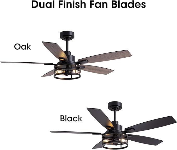 Ceiling Fans with Lights and Remote Control, Ceiling Fan for Bedroom Living Room (52 Inch Black-2)