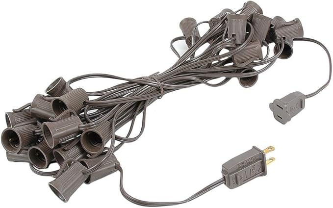 Novelty Lights 25 Foot String Light Set - Indoor/Outdoor Stringer Set for Christmas, Wedding Decor, Patios, & More - C9/E17 Intermediate Base (Brown Wire, 12" Spacing)