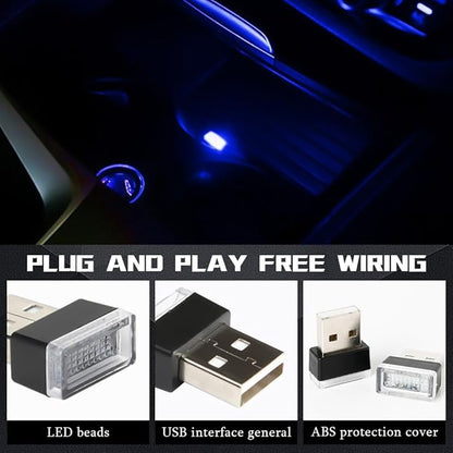 deemars 2PCS USB LED Car Interior Atmosphere Lamp, Car Night Lights, Mini USB LED Decoration Light Ambient Interior Light, Car Accessories Plug-in Interface Ambient Lighting Kit for Most Cars